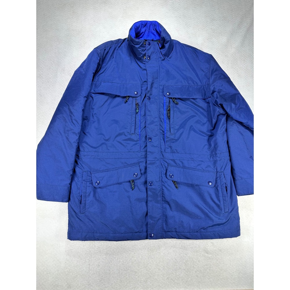 LL Bean Mens XL Tall Field Jacket Blue Plaid Wool Lined Nylon Parka